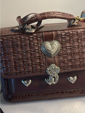 Brighton mini briefcase-ornate with silver type heart decorations.